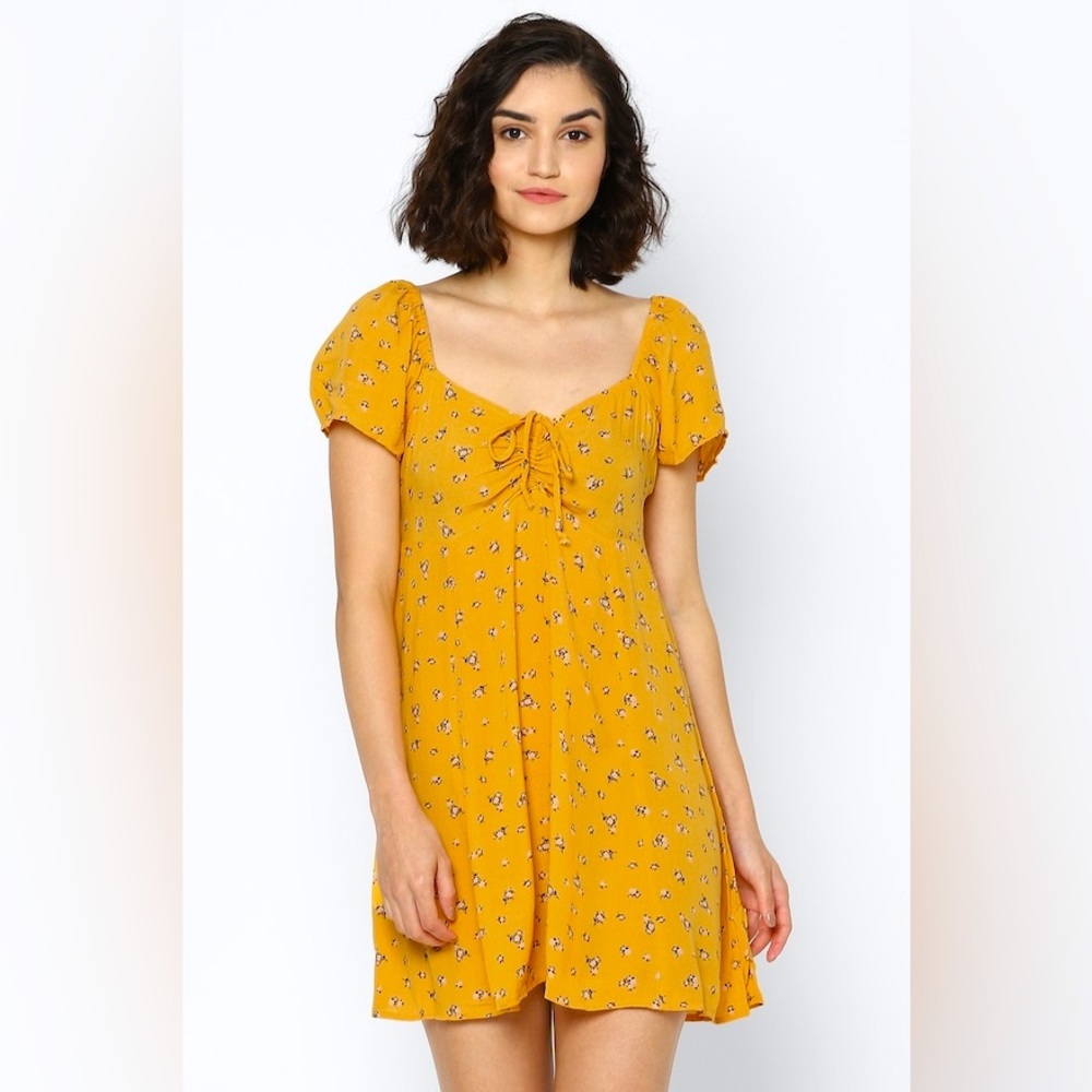 AE Ruched Flutter-Sleeve Mini Dress